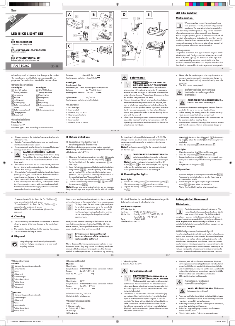 Page 1 de la notice Manuel utilisateur Crivit XC-117