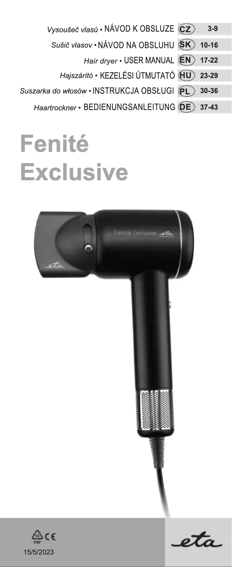 Page 1 de la notice Manuel utilisateur Eta Fenité