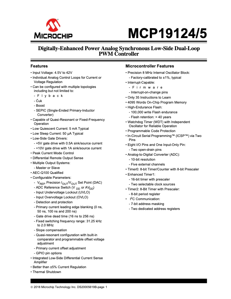 Page 1 de la notice Manuel utilisateur Microchip MCP19125