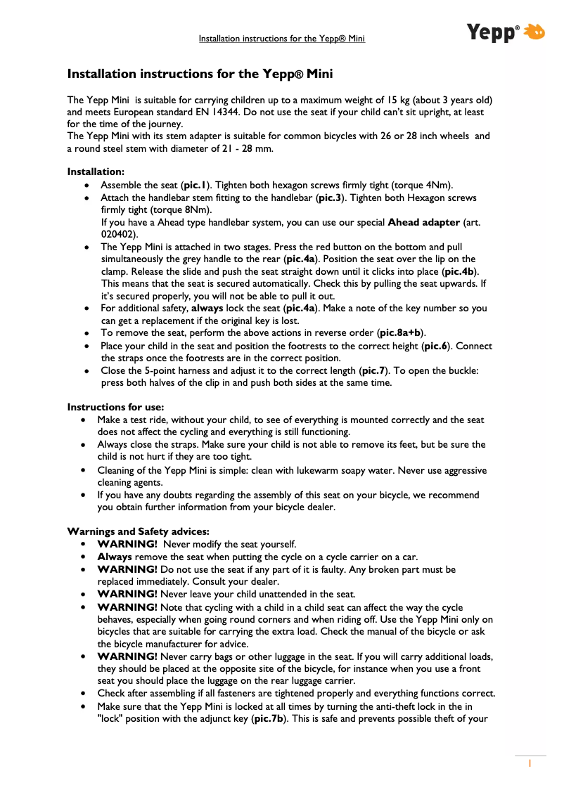 Page 1 de la notice Manuel utilisateur Yepp Mini