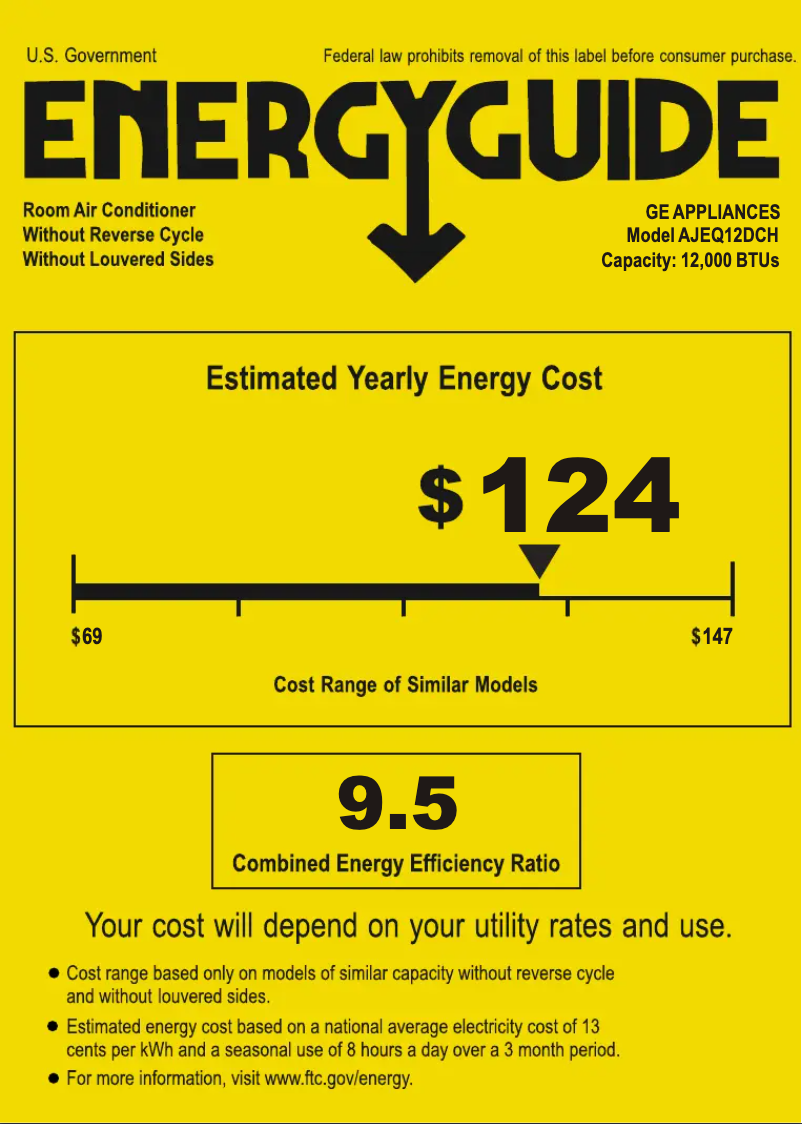 Page 1 of the manual Energy Label GE AJEQ12DCH