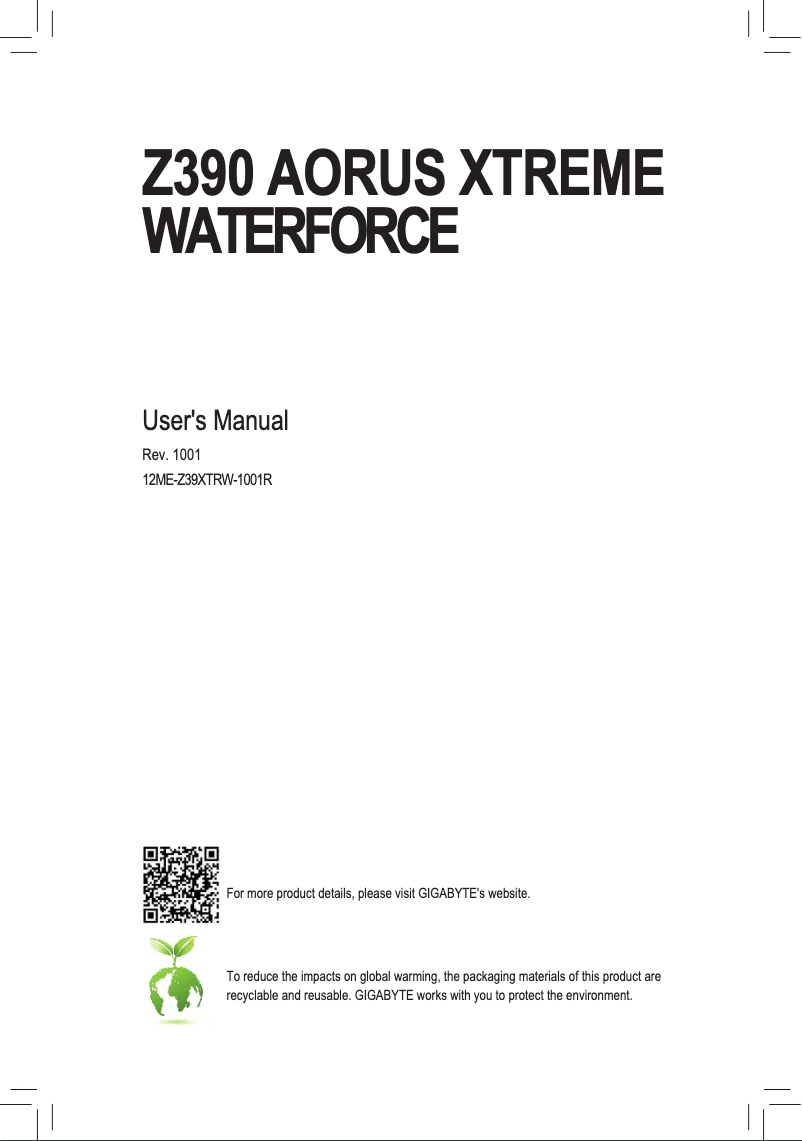 Page 1 de la notice Manuel utilisateur Gigabyte Z390 AORUS XTREME WATERFORCE
