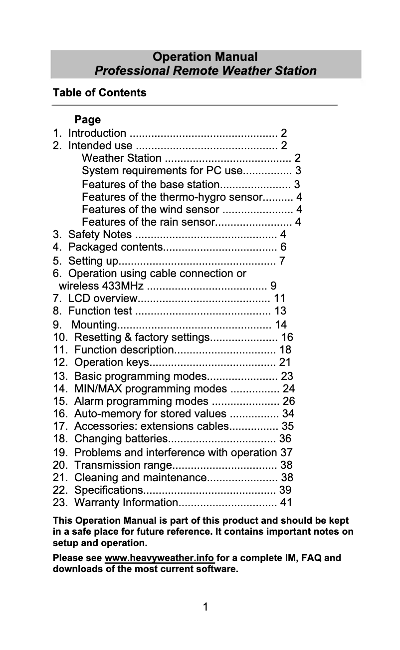 Page n°1 - Manuel utilisateur La Crosse Technology WS-2317