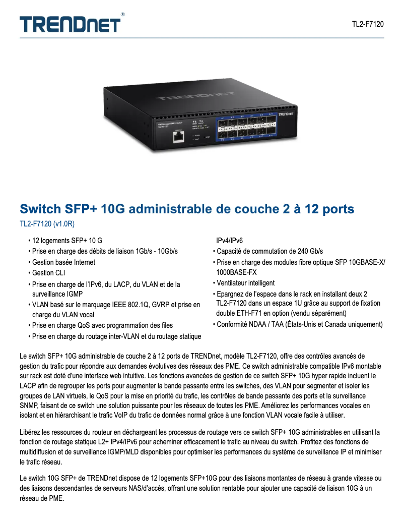Page n°1 - Fiche technique TRENDnet TL2-F7120