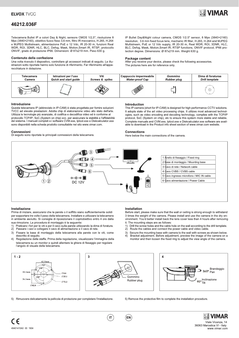 Page 1 de la notice Instructions / montage Vimar ELVOX 46212.036F
