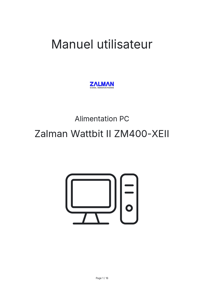 Page n°1 - Manuel utilisateur Zalman Wattbit II ZM400-XEII