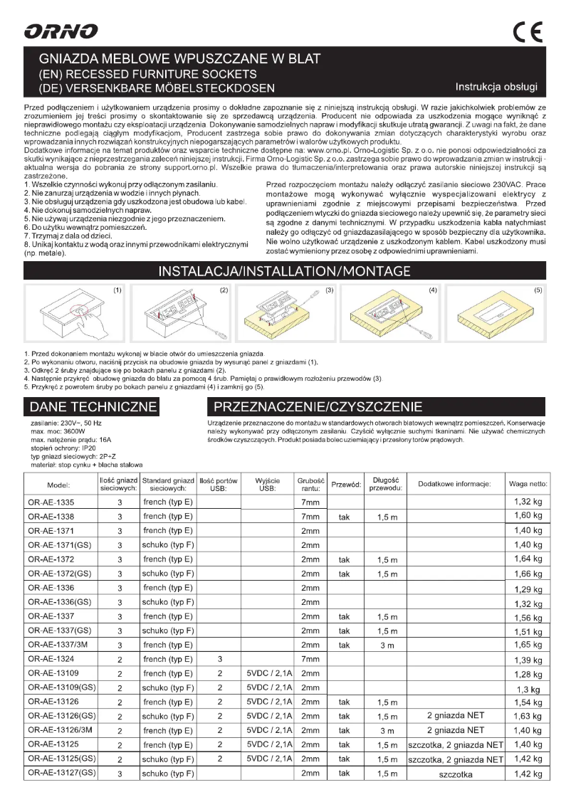 Page 1 de la notice Manuel utilisateur ORNO OR-AE-13126