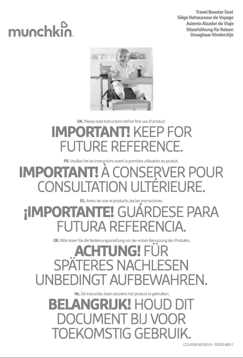 Page 1 de la notice Manuel utilisateur Munchkin GoBoost Travel Booster Seat