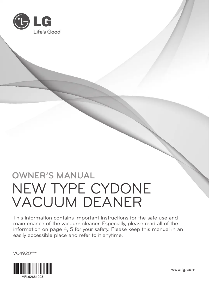 Page 1 de la notice Manuel utilisateur LG VC4920NHA