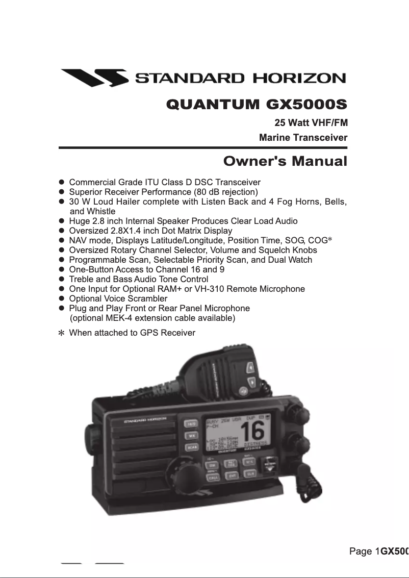 Página 1 del manual Manual de usuario Standard Horizon Quantum GX5000S