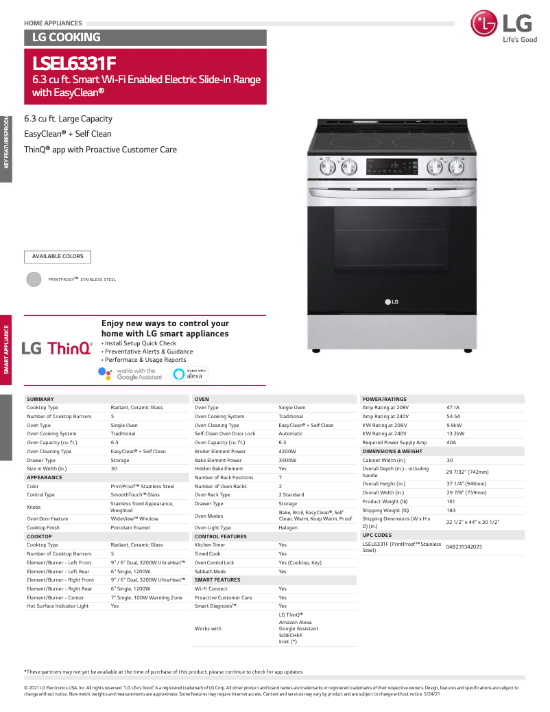 Página 1 del manual Ficha técnica LG LSEL6331F