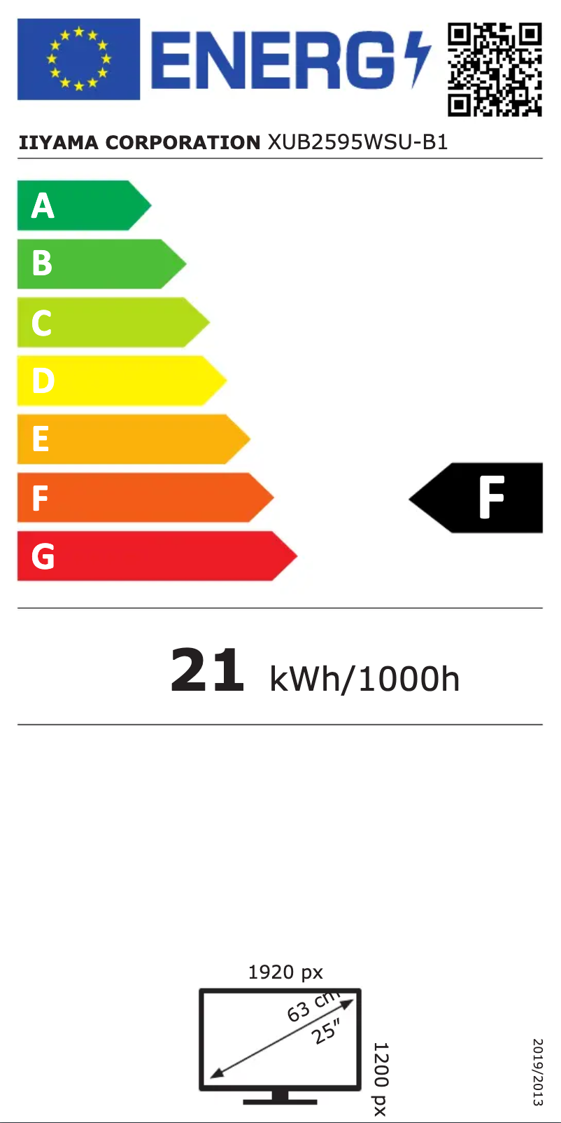 Page n°1 - Label énergétique Iiyama ProLite XU2595WSU-B1