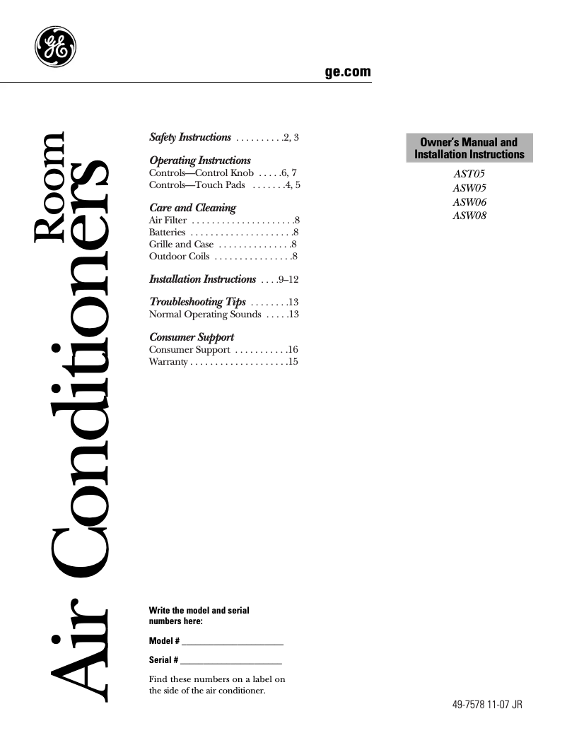 Imagen de la primera página del manual del dispositivo ASW06LL