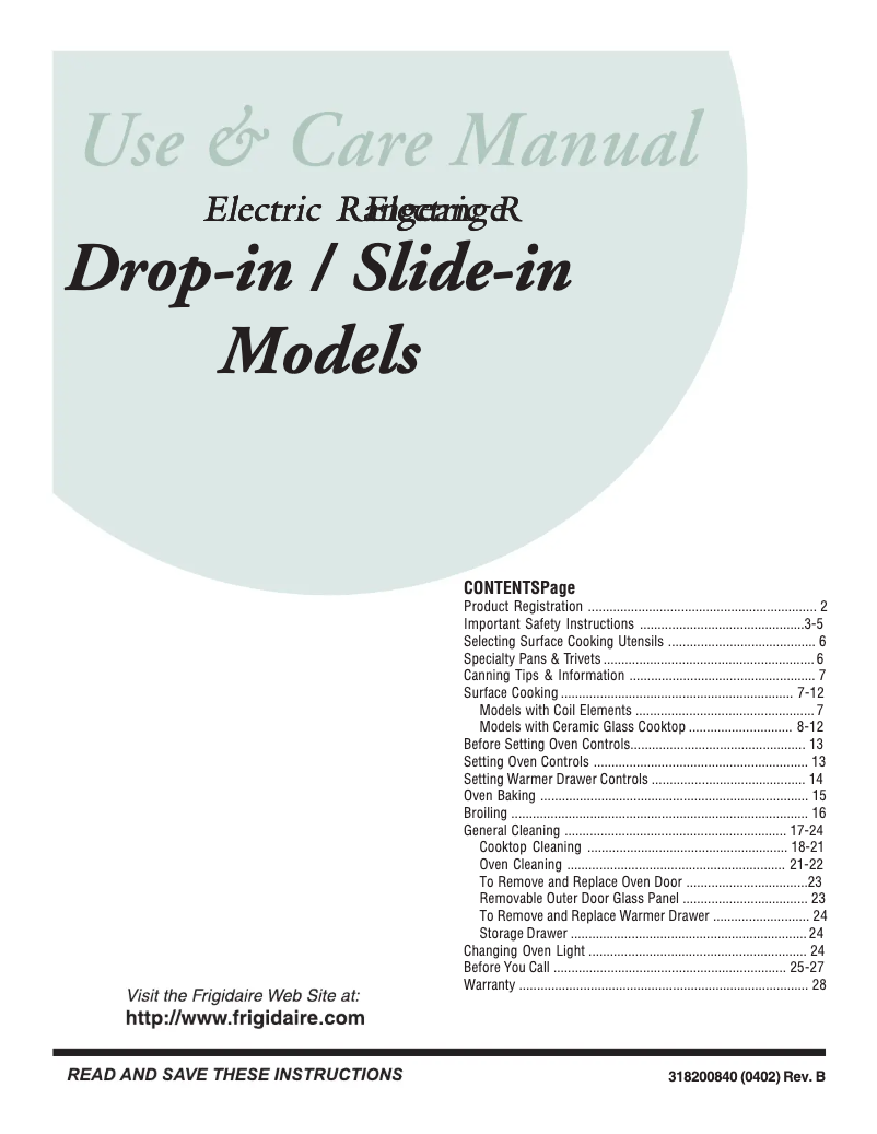 Page n°1 - Manuel utilisateur Frigidaire PLES389DC