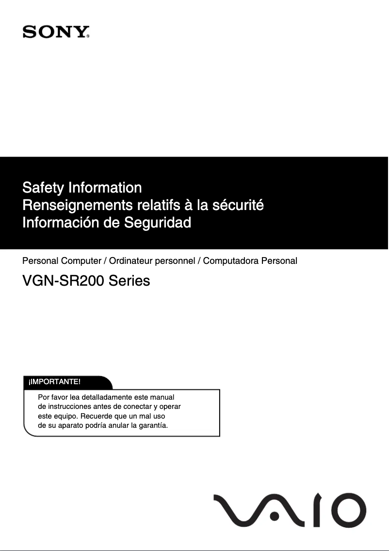 Page n°1 - Instructions de sécurité Sony Vaio VGN-SR240J
