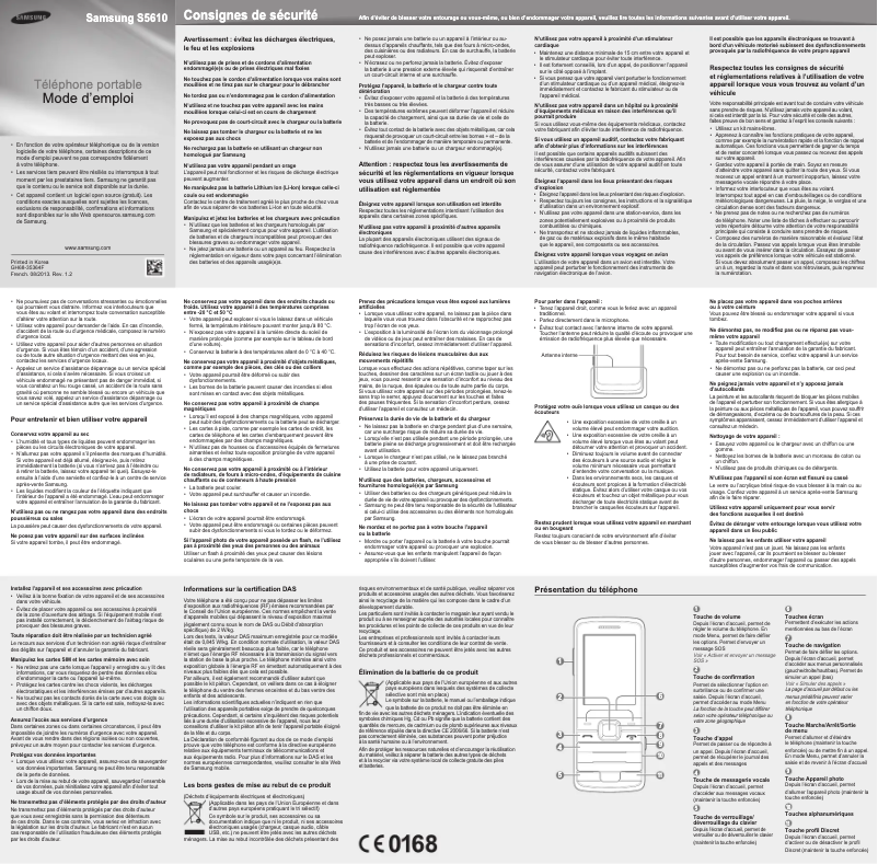 Page n°1 - Manuel utilisateur Samsung S5611