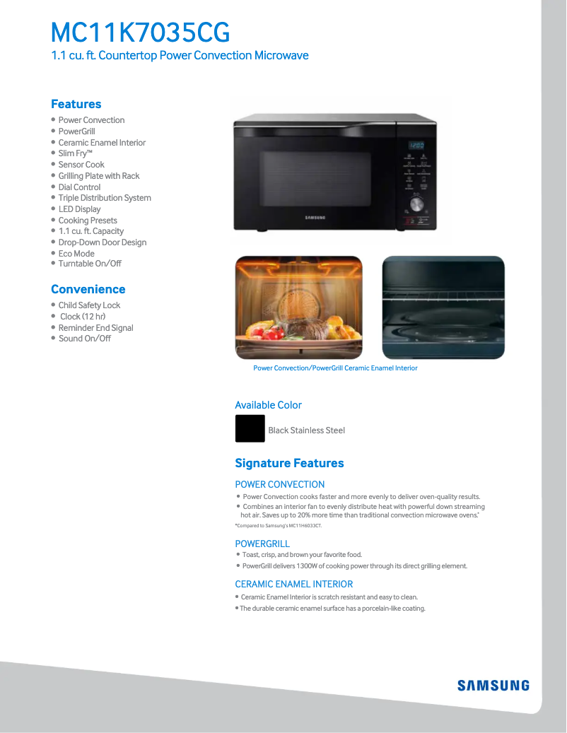 Página 1 del manual Ficha técnica Samsung MC11K7035CG