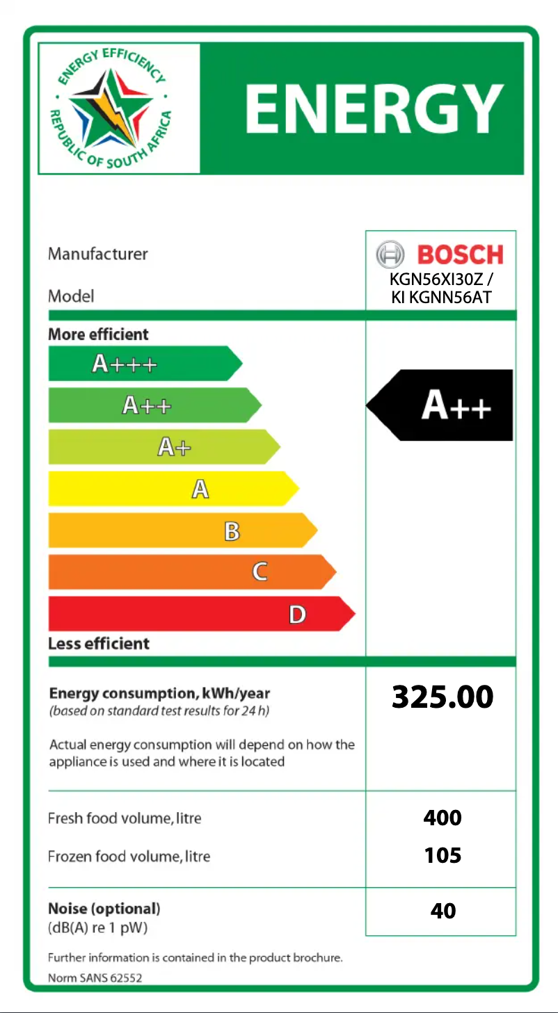 Page n°1 - Label énergétique Bosch KGN56XI30Z