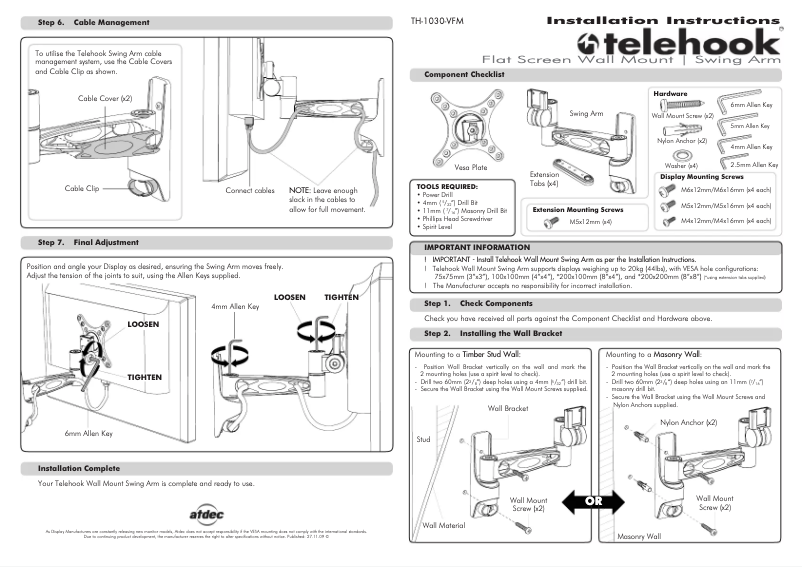 Page 1 de la notice Manuel utilisateur Atdec TH-1030-VFM