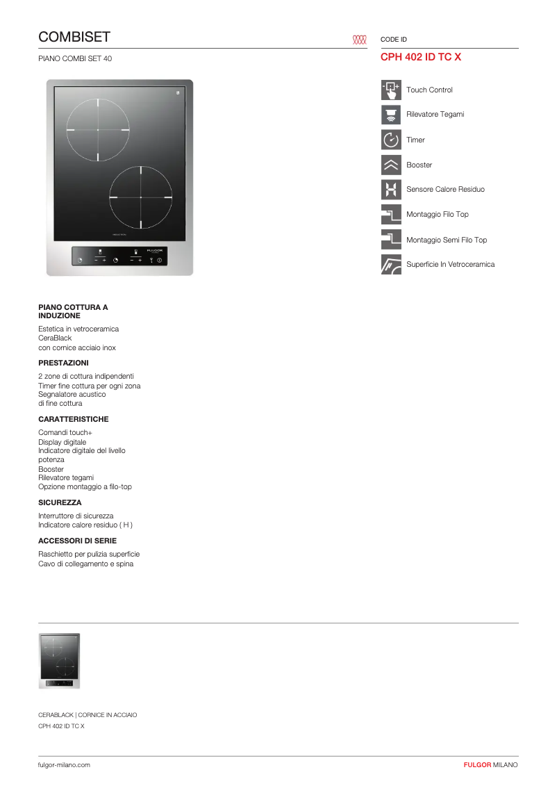 Page n°1 - Fiche technique Fulgor Milano CPH 402 ID TC