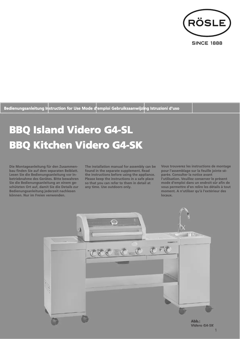 Image de la première page du manuel de l'appareil BBQ Island Videro G4-SL