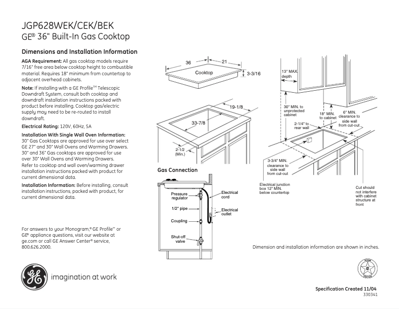 Page n°1 - Fiche technique GE JGP628BEKBB