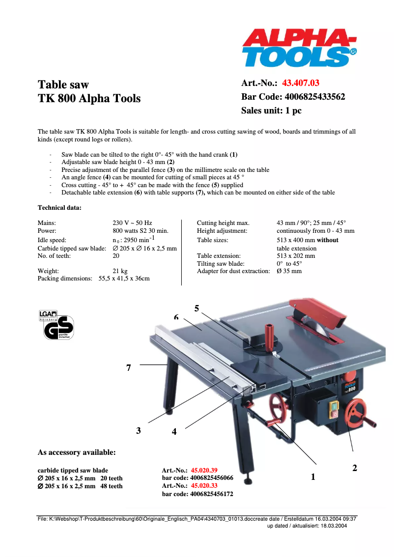 First page image of the manual for TKS 800