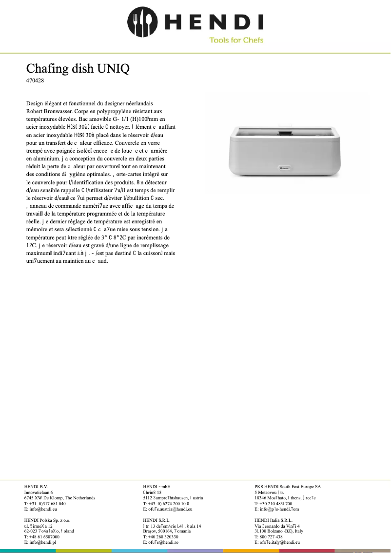 Page 1 de la notice Fiche technique Hendi 470411