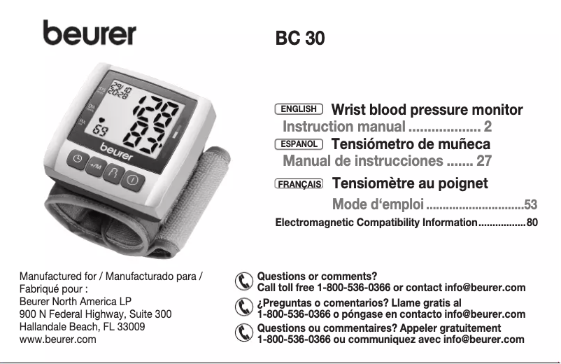 Page n°1 - Manuel utilisateur Beurer BC 30
