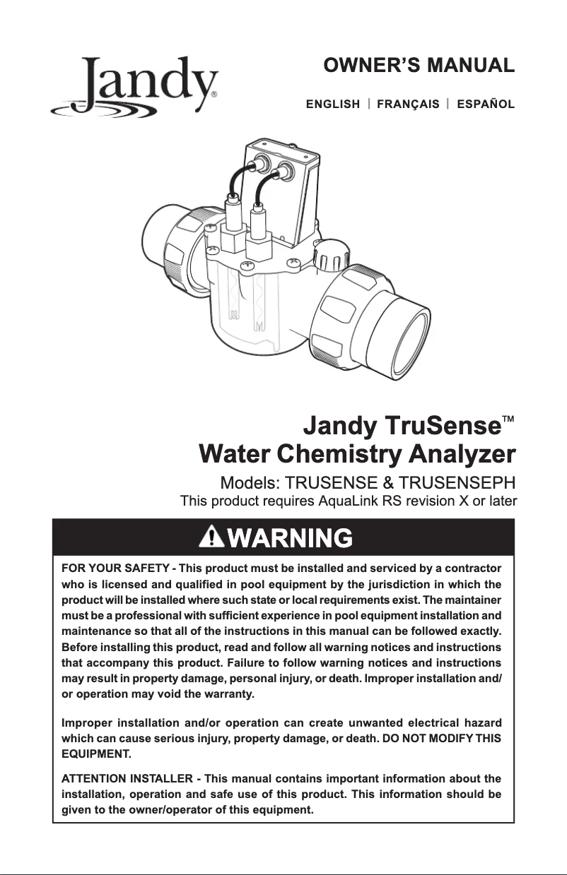 Page 1 de la notice Manuel utilisateur JANDY TruSense Water Chemistry Analyzer