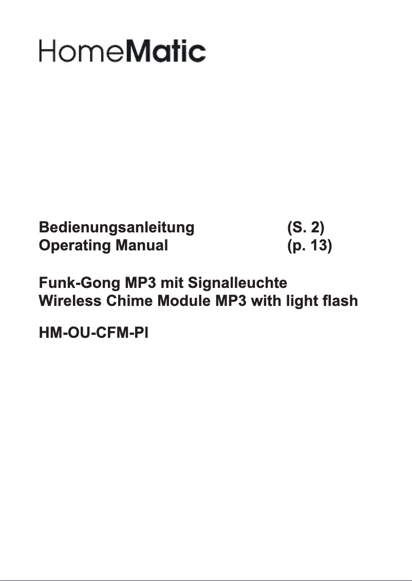 Page n°1 - Manuel utilisateur Homematic IP HM-OU-CFM-Pl