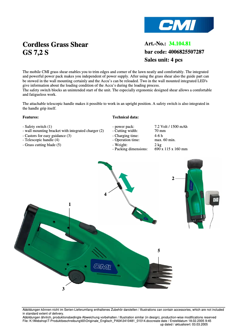 Page 1 of the manual Technical Sheet CMI GS 7,2 S