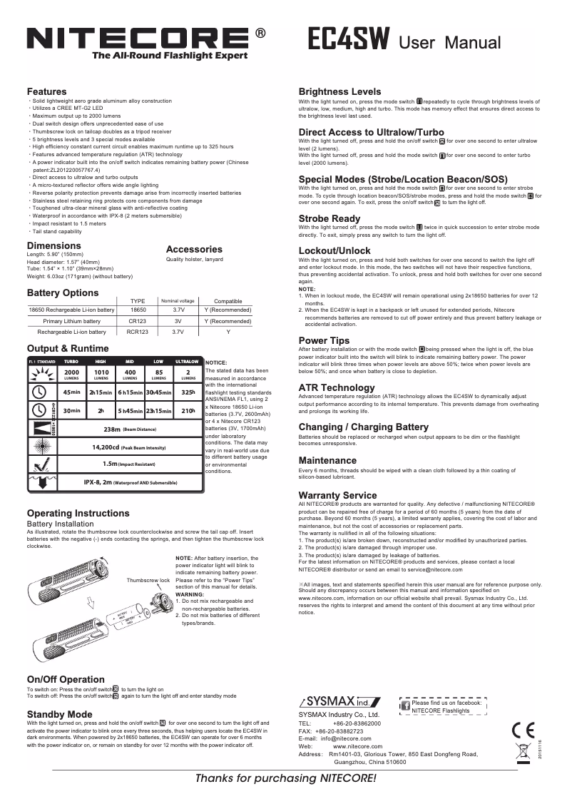 Page 1 de la notice Manuel utilisateur Nitecore EC4SW