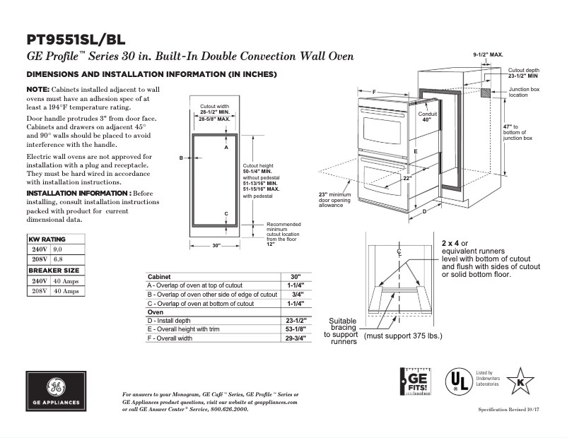 Page 1 de la notice Fiche technique GE Profile PT9551SLSS