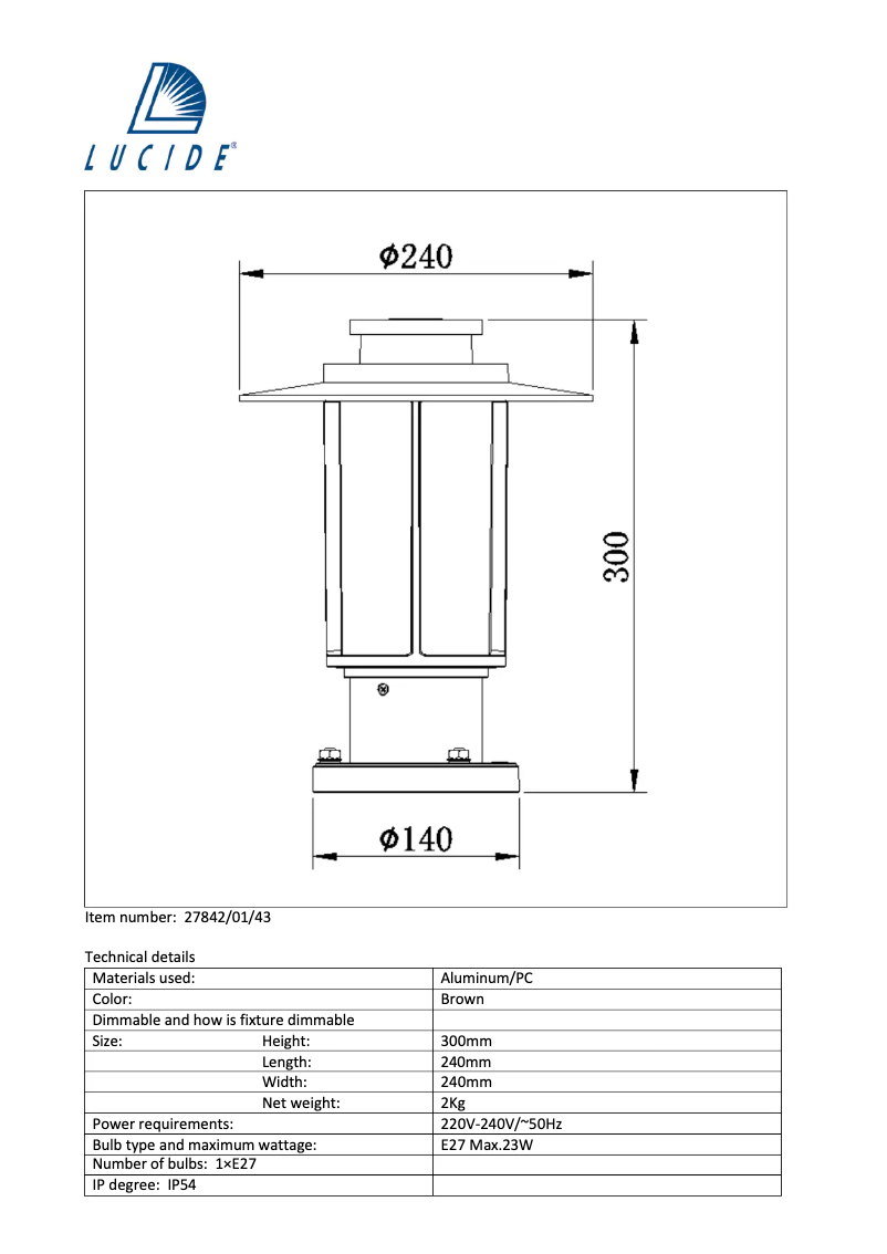Page n°1 - Manuel utilisateur Lucide Goess 27842/01/43