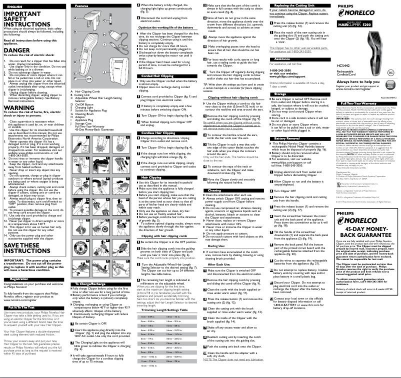 Page n°1 - Manuel utilisateur Philips HC5442