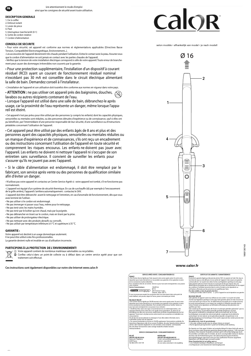 Page 1 de la notice Manuel utilisateur Calor for Elite CF2112C0