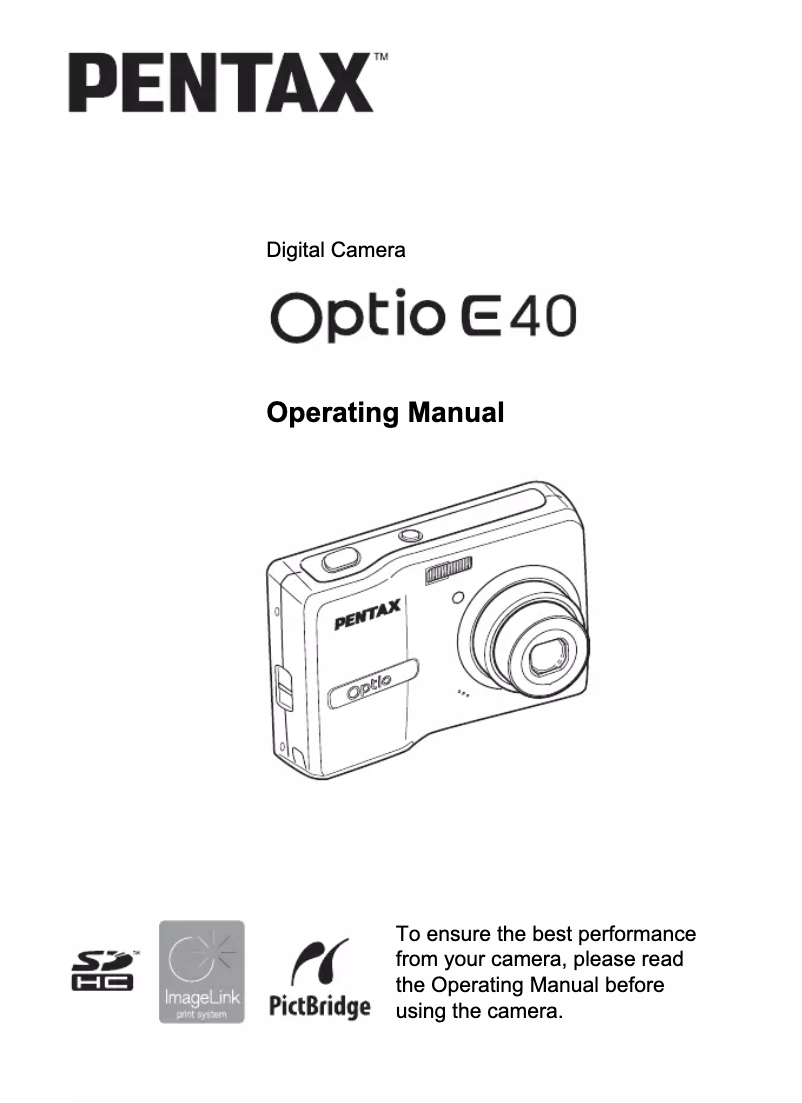 Page 1 de la notice Manuel utilisateur Pentax Optio E40