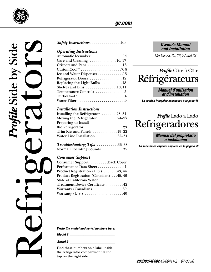 Image de la première page du manuel de l'appareil Profile PSW23PSSSS