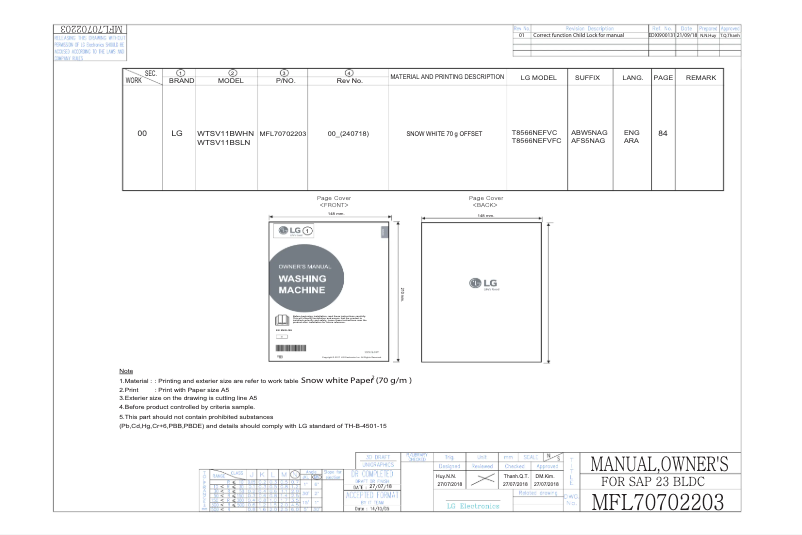 Page 1 de la notice Manuel utilisateur LG WTSV11BWHN
