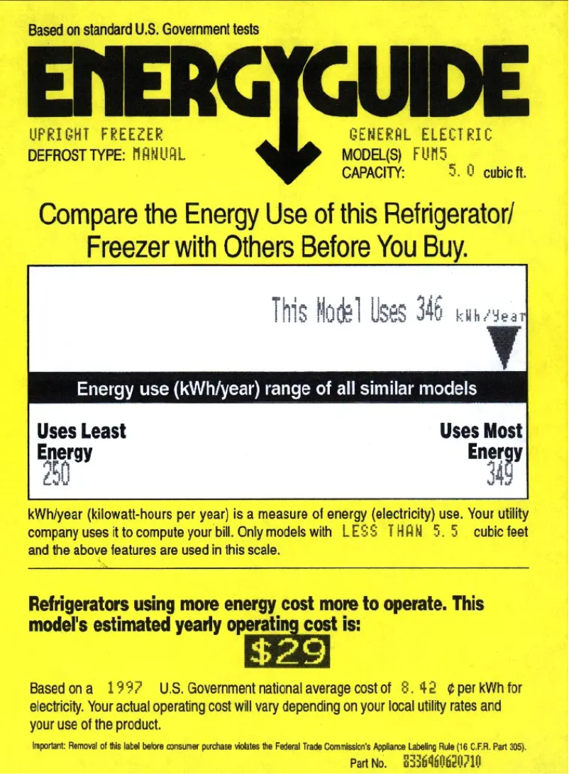 Page n°1 - Label énergétique GE FUM5SARWH