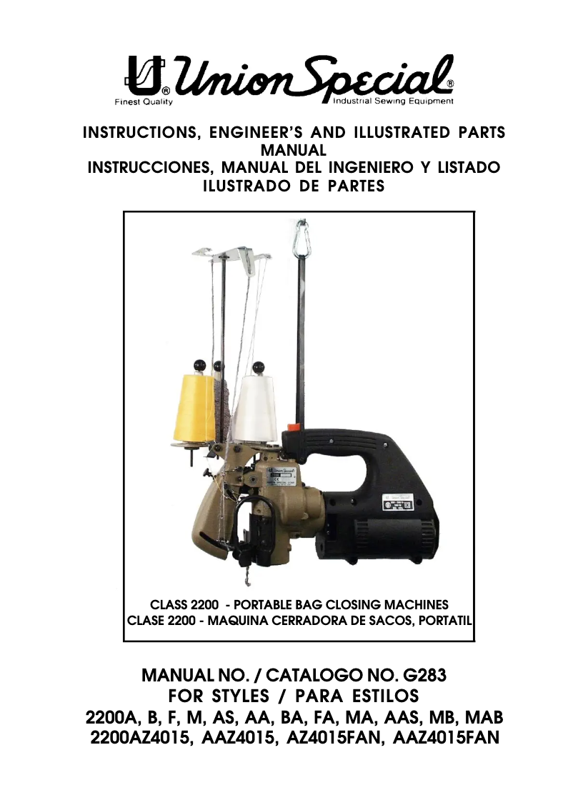 Page 1 de la notice Manuel utilisateur Union Special 2200M