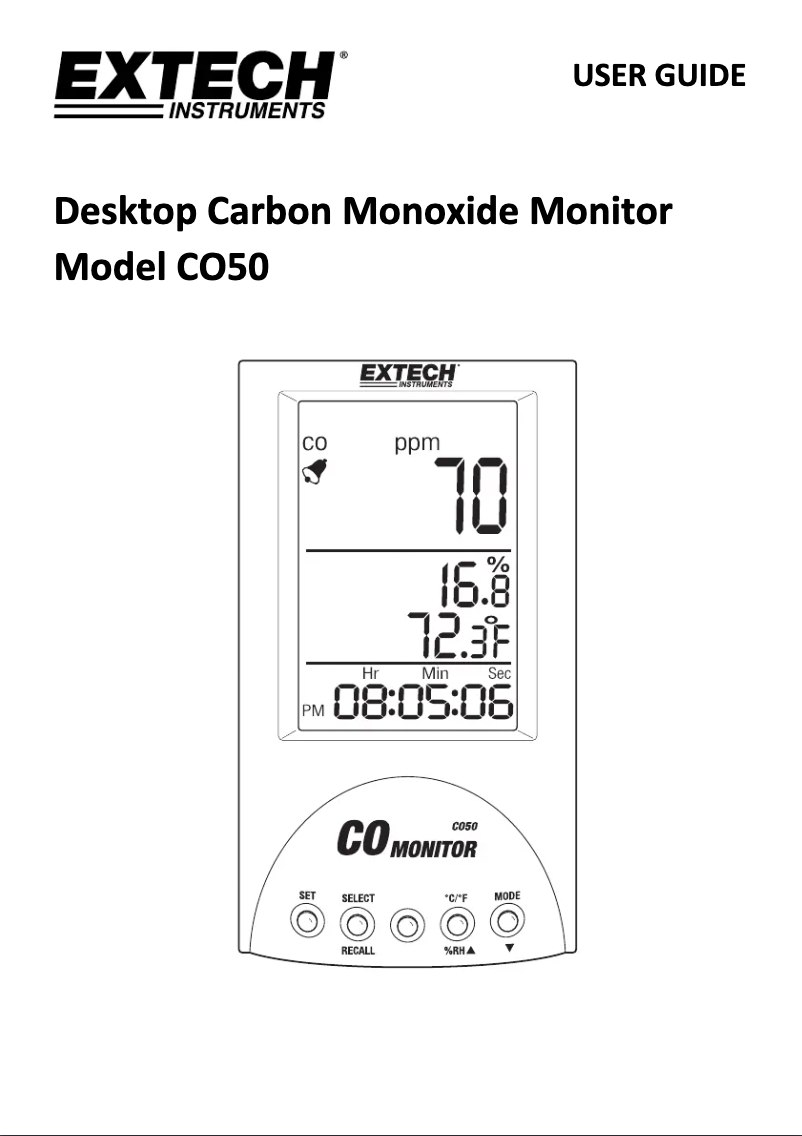 Page 1 de la notice Manuel utilisateur Extech CO50