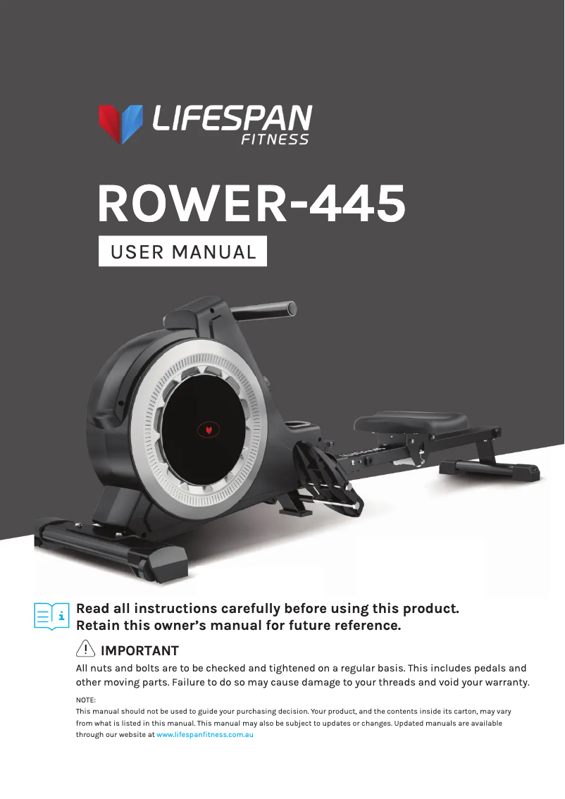 Página 1 del manual Manual de usuario LifeSpan ROWER-445