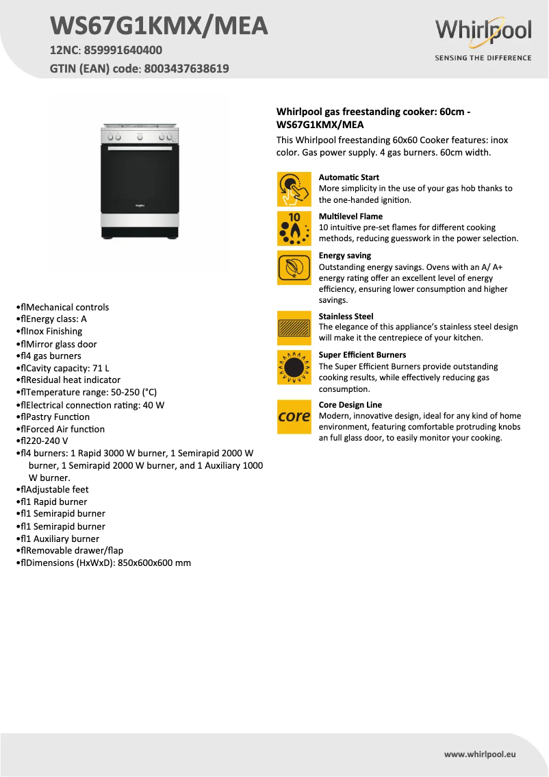 Image de la première page du manuel de l'appareil WS67G1KMX