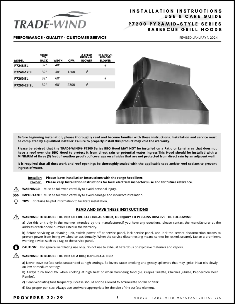 Page n°1 - Manuel utilisateur Trade-Wind P7260-23ISL