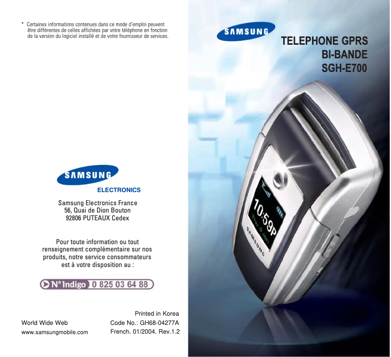 Page 1 de la notice Manuel utilisateur Samsung SGH-E700