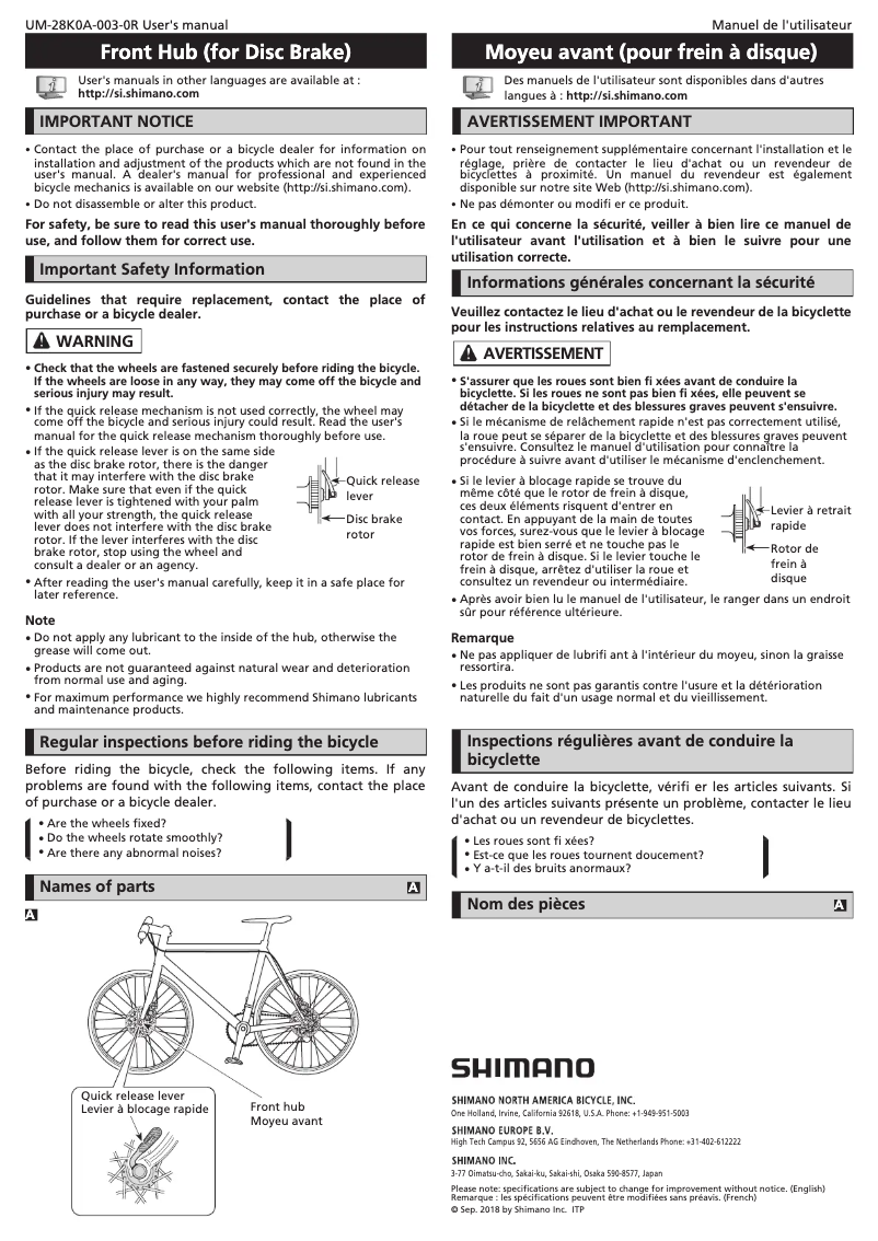 Page n°1 - Manuel utilisateur Shimano HB-CX75