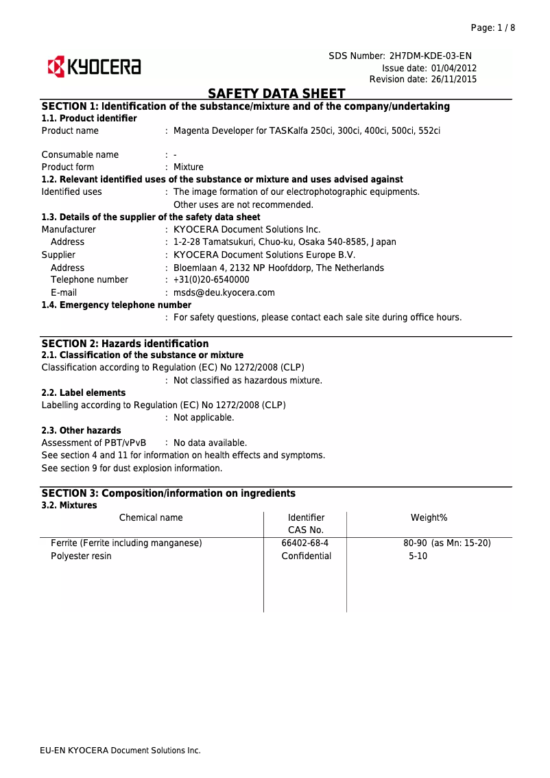 Page 1 de la notice Instructions de sécurité Kyocera TASKalfa 500ci