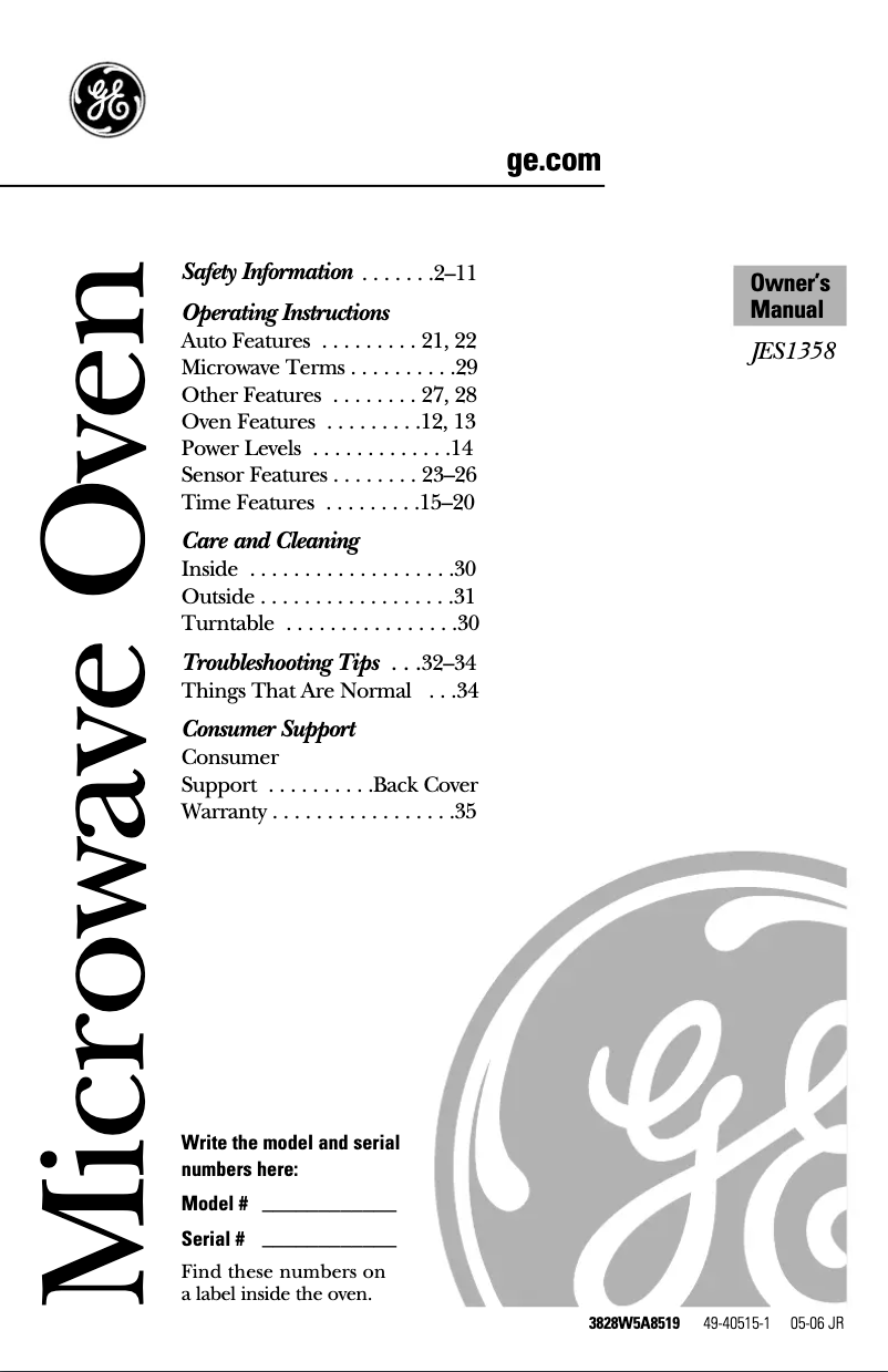 Página 1 del manual Manual de usuario GE JES1358WL